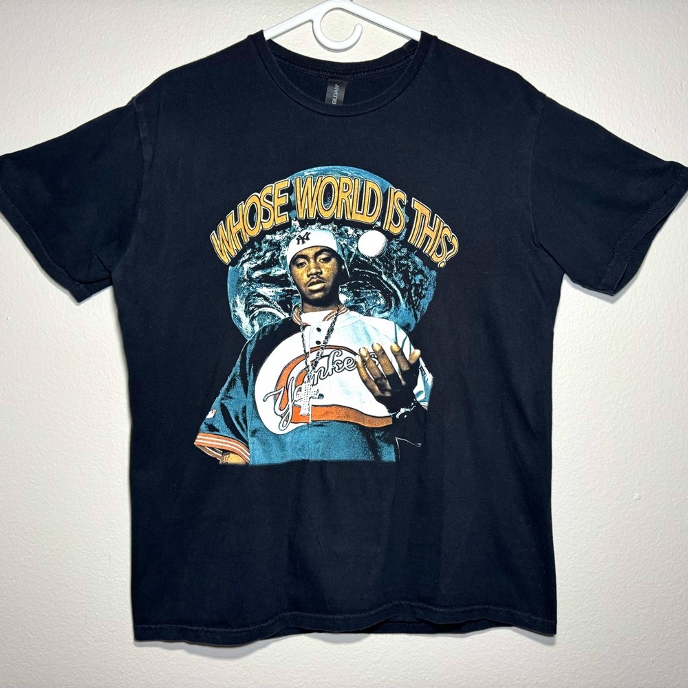 Nas Whose World Is This? Rap Hip Hop Graphic T-Shirt Medium (flawed)